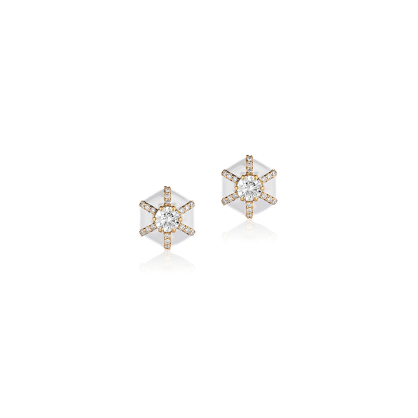 QUEEN HEXAGON DIAMOND STUD WITH WHITE ENAMEL IN 18K YELLOW GOLD Carats Mcallen, TX