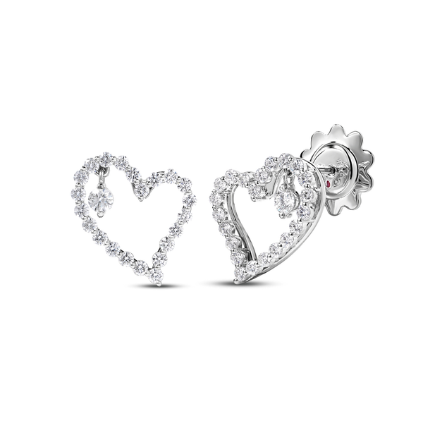 DIAMOND PRINCESS - OUTLINE 18K WHITE GOLD DIAMOND PRINCESS HEART STUD EARRINGS Carats Mcallen, TX