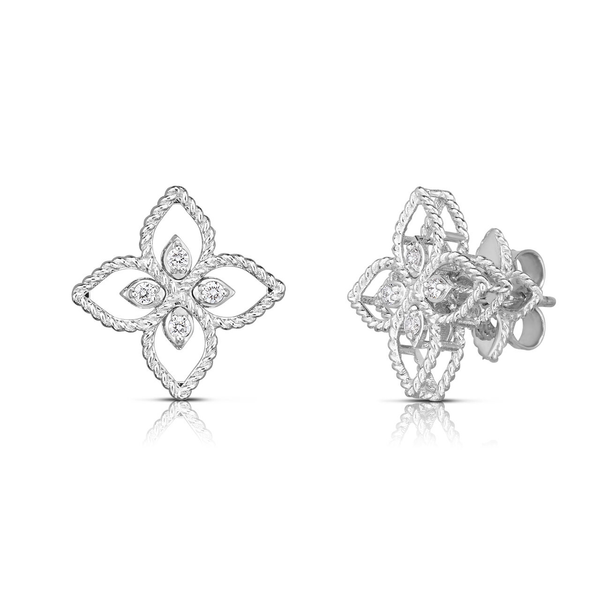 ROBERTO COIN 18K WHITE GOLD PRINCESS FLOWER DIAMOND STUD EARRINGS Carats Mcallen, TX