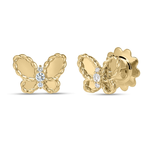 ROBERTO COIN 18K YELLOW GOLD SMALL DIAMOND BUTTERFLY JASMINE ERRINGS Carats Mcallen, TX