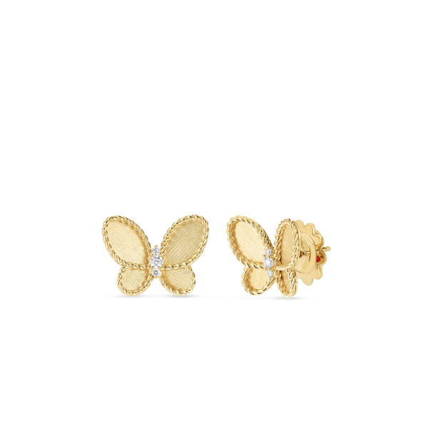 18K  YELLOW GOLD JASMINE DIAMOND AND SATIN FINISH BUTTERFLY STUD EARRINGS Carats Mcallen, TX