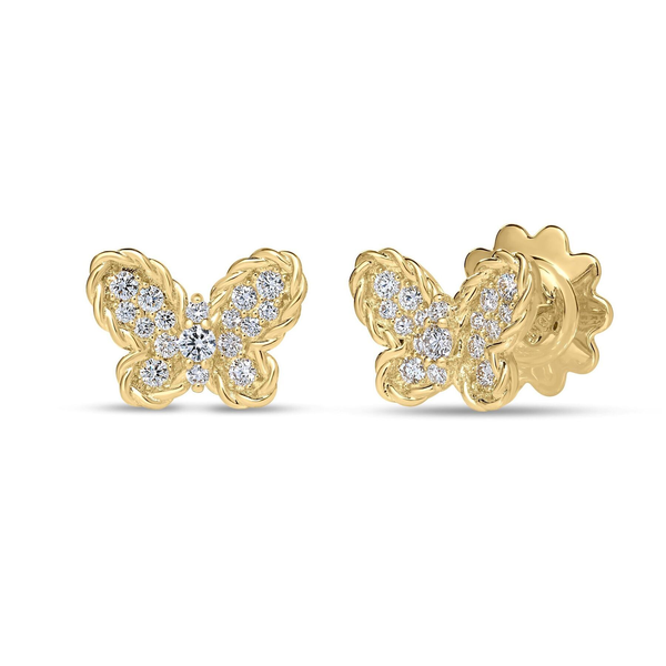 18K YELLOW GOLD JASMINE SMALL BUTTERFLY PAVE DIAMOND STUD EARRINGS Carats Mcallen, TX