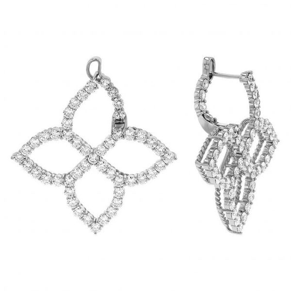 18 K WHITE GOLD DIAMOND PRINCESS OUTLINE CLASSIC HINGED EARRINGS Carats Mcallen, TX
