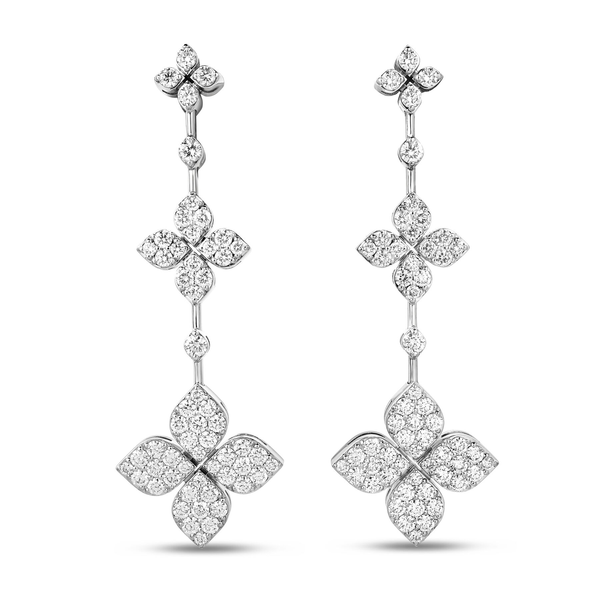 18K WHITE GOLD DIA LOVE IN VERONA 3 FLOWER DROP EARRINGS Carats Mcallen, TX