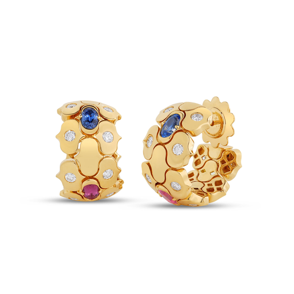 18K YELLOW GOLD DIAMOND,RUBY,PERIDOT,BLUE SAPP, COBRA EARRINGS. Carats Mcallen, TX