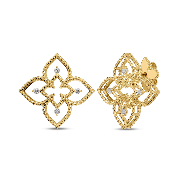 PRINCESS FLOWER DIAMOND OPEN FRAME STUD EARRINGS Carats Mcallen, TX