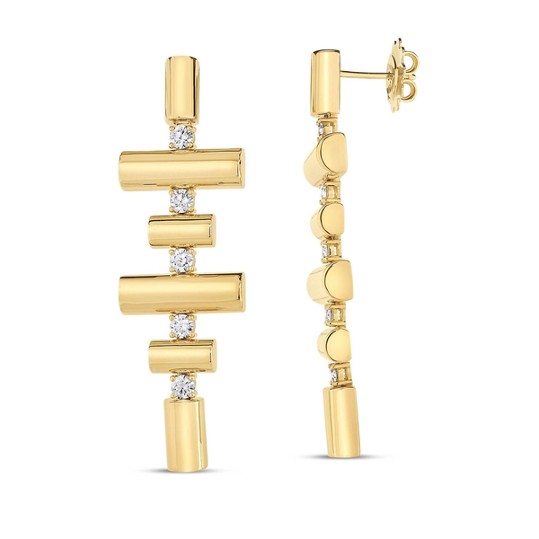 18K YELLOW GOLD DOMINO ALTERNATING LINK DIAMOND DANGLE EARRINGS Image 2 Carats Mcallen, TX