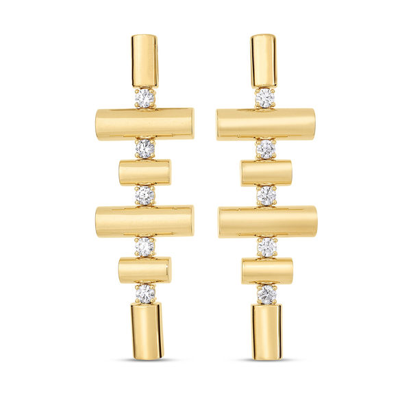 18K YELLOW GOLD DOMINO ALTERNATING LINK DIAMOND DANGLE EARRINGS Carats Mcallen, TX