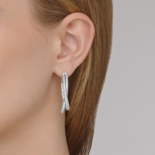 Moonlight Crossover Hoop Earrings with Pavé Diamonds Image 2 Carats Mcallen, TX