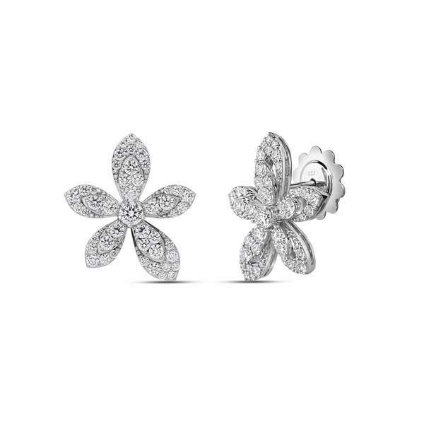 18K WHITE GOLD TIARE PAVE DIAMOND FLOWER STUD EARRINGS Image 2 Carats Mcallen, TX