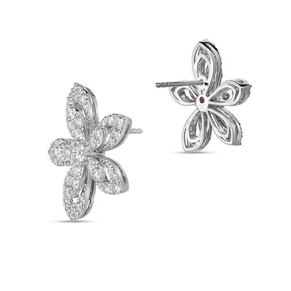 18K WHITE GOLD TIARE PAVE DIAMOND FLOWER STUD EARRINGS Image 3 Carats Mcallen, TX