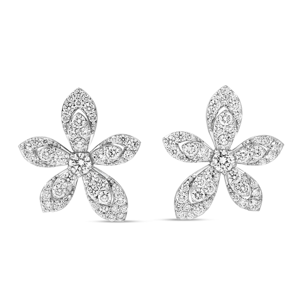 18K WHITE GOLD TIARE PAVE DIAMOND FLOWER STUD EARRINGS Carats Mcallen, TX
