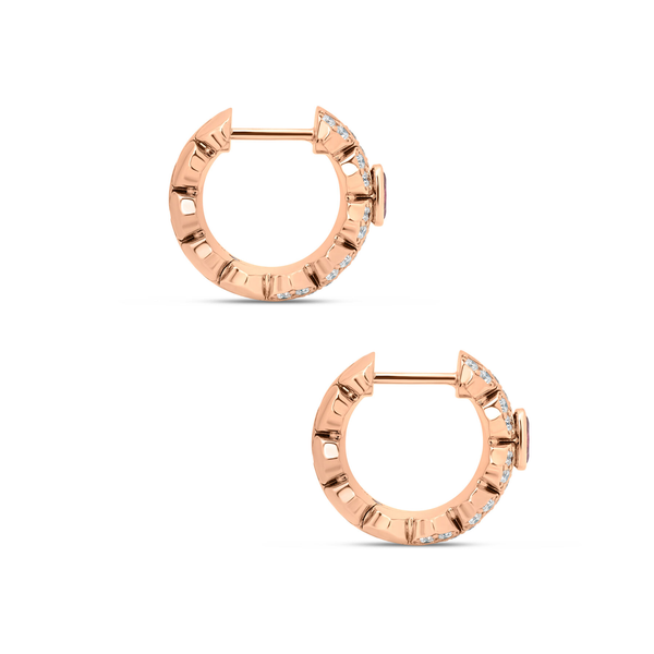 18K ROSE GOLD COBRA NARROW PAVE DIAMOND AND RUBELLITE HOOP EARRINGS Image 2 Carats Mcallen, TX