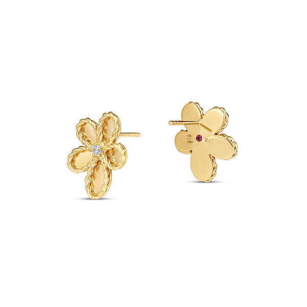 18K YELLOW GOLD JASMINE DIAMOND FLOWER STUD EARRINGS Image 2 Carats Mcallen, TX