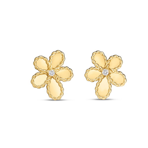18K YELLOW GOLD JASMINE DIAMOND FLOWER STUD EARRINGS Carats Mcallen, TX