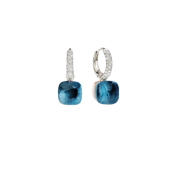 POMELLATO NUDO ROSE/WHITE GOLD DROP LONDON BLUE TOPAZ AND DIAMOND EARRINGS Carats Mcallen, TX