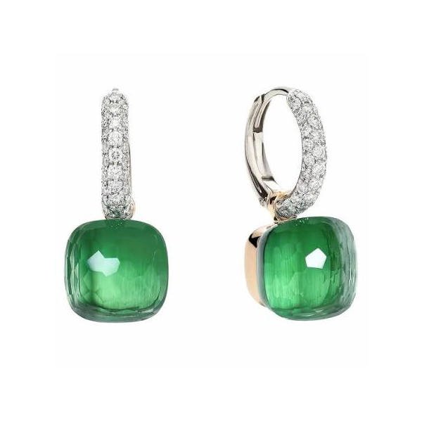 POMELLATO NUDO CLASSIC EARRINGS IN ROSE/WHITE GOLD WITH PRASIOLITES/GREEN AGATES AND DIAMONDS Carats Mcallen, TX