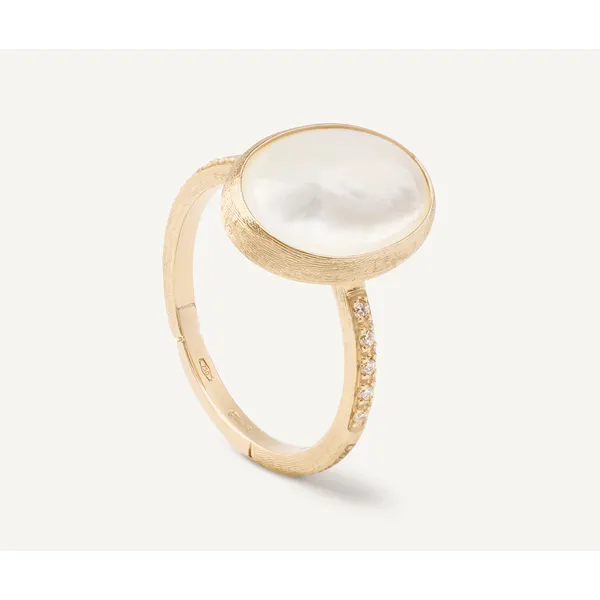 MARCO BICEGO SIVIGLIA 18K Yellow Gold Mother of Pearl Ring with Diamond Pavé Shank Carats Mcallen, TX