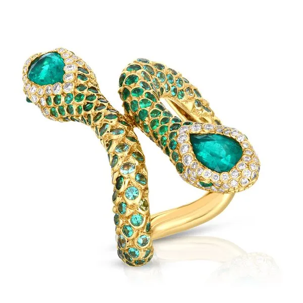 CICADA 2 PS EMERALD SNAKE RING WITH DIAMONDS Carats Mcallen, TX
