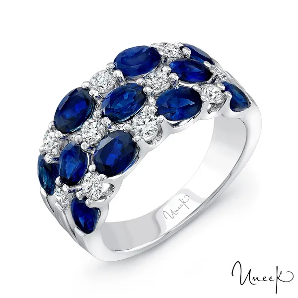 Uneek Three-Row Oval Blue Sapphire and Round Diamond Band Image 2 Carats Mcallen, TX