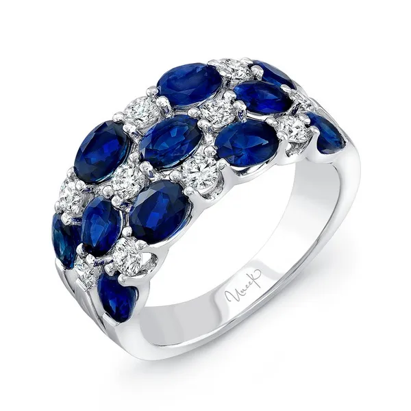 Uneek Three-Row Oval Blue Sapphire and Round Diamond Band Carats Mcallen, TX