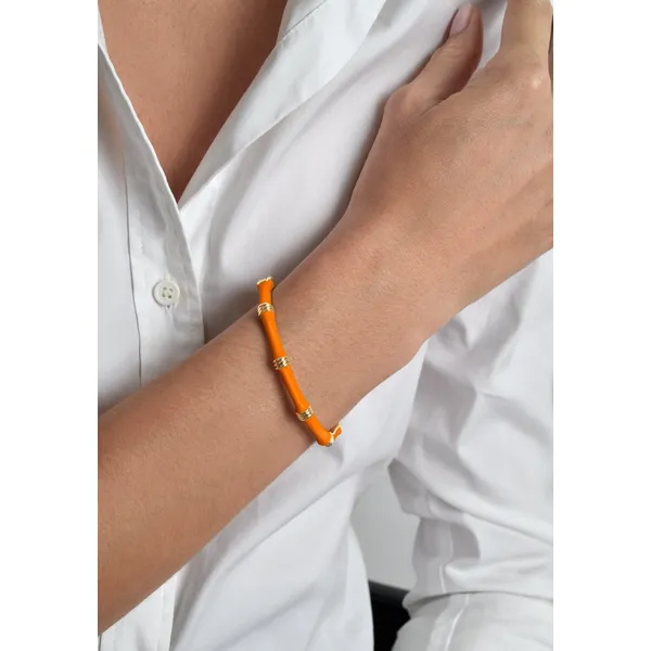 BAMBOO ORANGE ENAMELED HINGED BANGLE Image 2 Carats Mcallen, TX