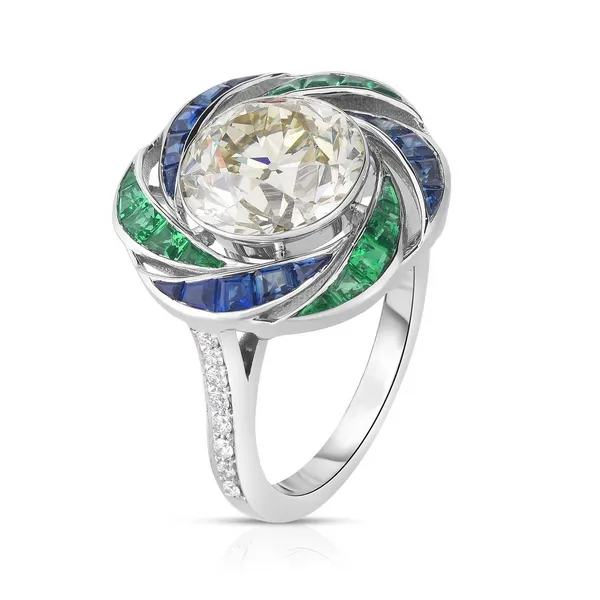 CICADA EMERALD/ SAPHH FLOWER RING Carats Mcallen, TX