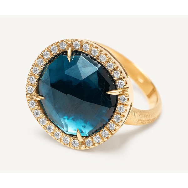 Jaipur Color 18K Yellow Gold London Blue Topaz Cocktail Ring with Diamonds Image 3 Carats Mcallen, TX