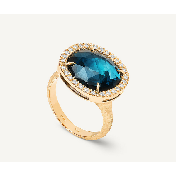Jaipur Color 18K Yellow Gold London Blue Topaz Cocktail Ring with Diamonds Carats Mcallen, TX