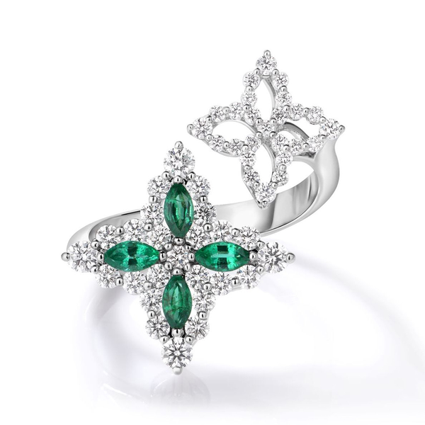 ROBERTO COIN 18K WHITE GOLD PRINCESS DIAMOND EMERALD RING Carats Mcallen, TX