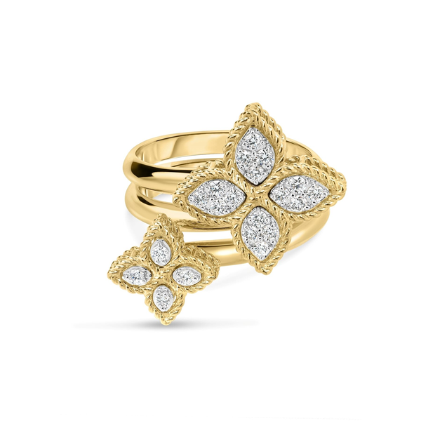 18K YELLOW/WHITE GOLD PRINCESS FLOWER DIAMOND BYPASS RING Carats Mcallen, TX