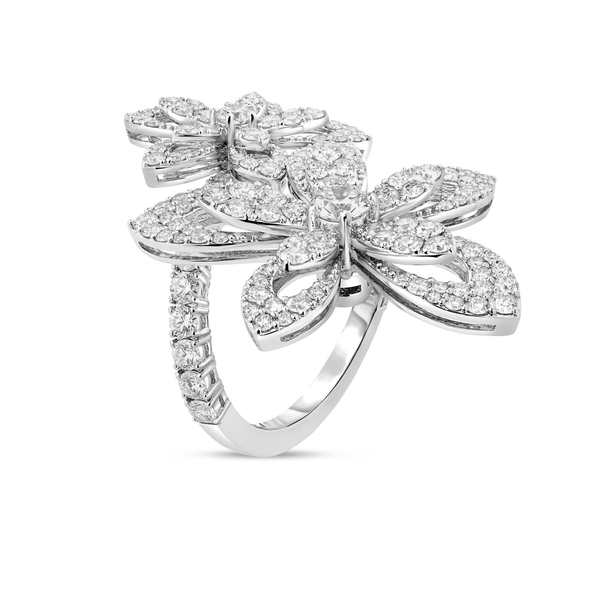 18K WHITE GOLD TIARE PAVE DIAMOND FLOWERS BYPASS RING Image 2 Carats Mcallen, TX