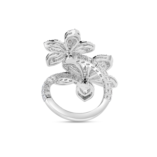 18K WHITE GOLD TIARE PAVE DIAMOND FLOWERS BYPASS RING Image 3 Carats Mcallen, TX