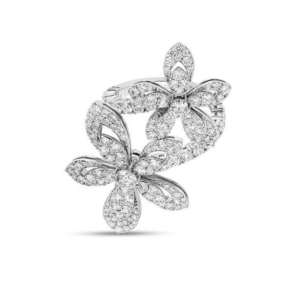 18K WHITE GOLD TIARE PAVE DIAMOND FLOWERS BYPASS RING Image 4 Carats Mcallen, TX