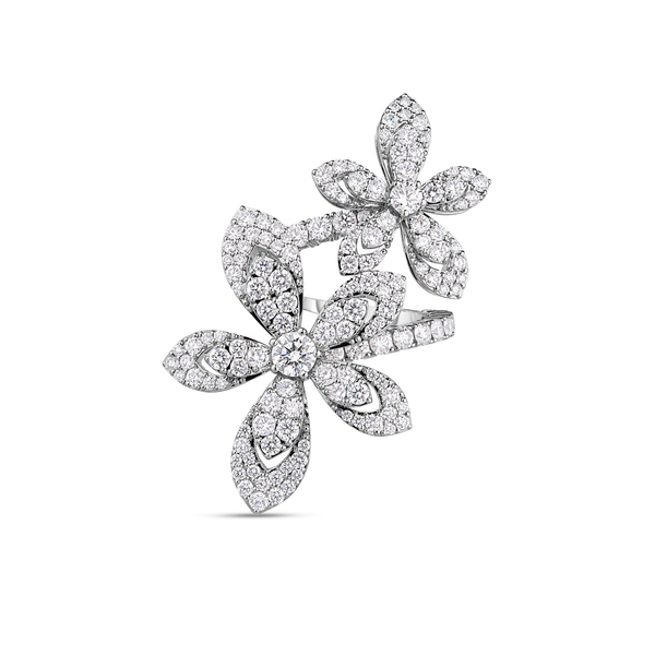 18K WHITE GOLD TIARE PAVE DIAMOND FLOWERS BYPASS RING Carats Mcallen, TX