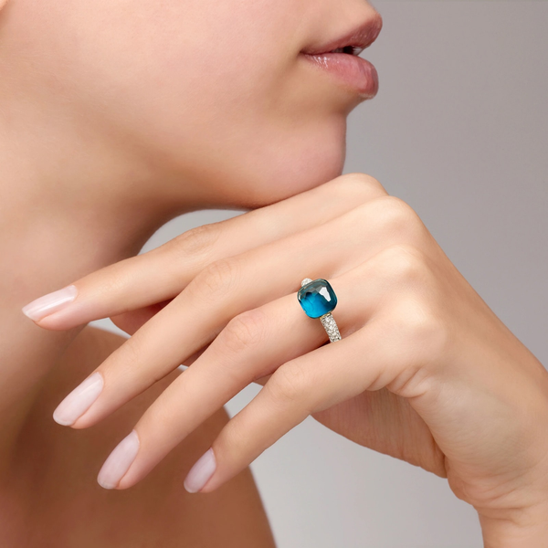 POMELLATO NUDO CLASSIC WHITE GOLD AND ROS EGOLD RING IN BLUE TOPAZ/TURQUOISE, AND DIAMONDS Image 2 Carats Mcallen, TX