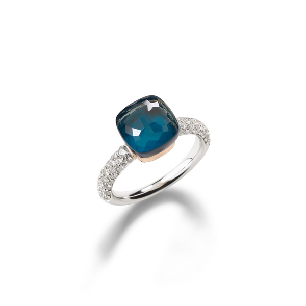 POMELLATO NUDO CLASSIC WHITE GOLD AND ROS EGOLD RING IN BLUE TOPAZ/TURQUOISE, AND DIAMONDS Carats Mcallen, TX