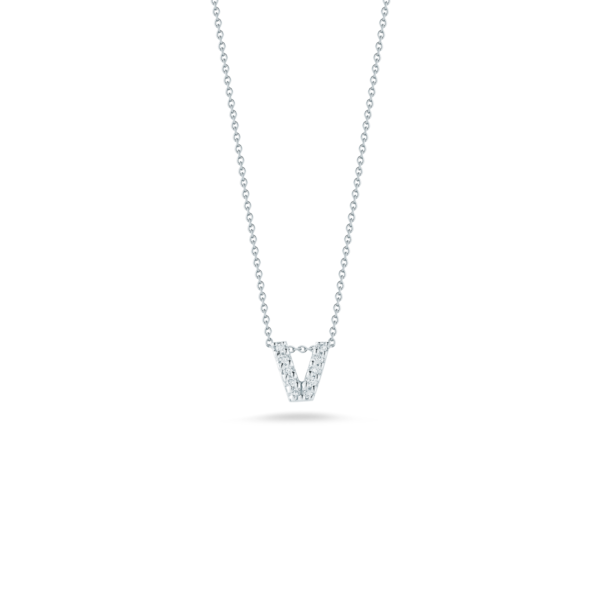 18K White Gold Diamond Love Letter "V" Necklace Carats Mcallen, TX