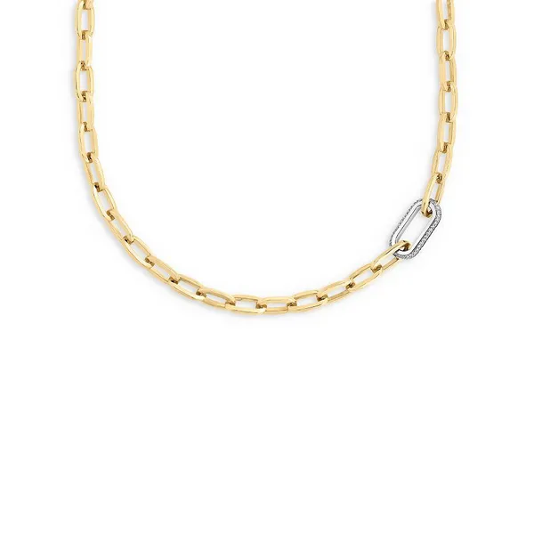 ROBERTO COIN 18K YELLOW/WHITE DESIGNER GOLD SINGLE LARGE DIAMOND LINK PAPERCLIP NECKLACE Carats Mcallen, TX