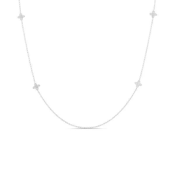 18K WHITE GOLD LOVE BY THE INCH 10 STATION FLOWER LONG NECKLACE Carats Mcallen, TX