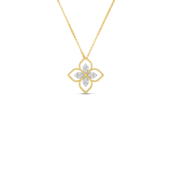 18K GOLD PRINCIPESSA LARGE DIAMOND FLOWER NECKLACE Carats Mcallen, TX