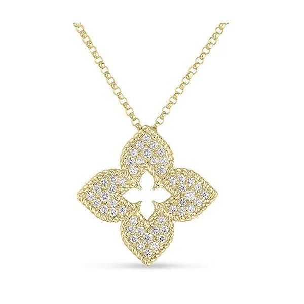18K YG VENETIAN PRINCESS PAVE FLOWER NECKLACE Carats Mcallen, TX