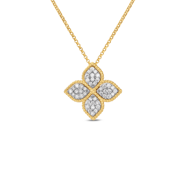 18K GOLD PRINCESS FLOWER LARGE DIAMOND FLOWER NECKLACE Carats Mcallen, TX