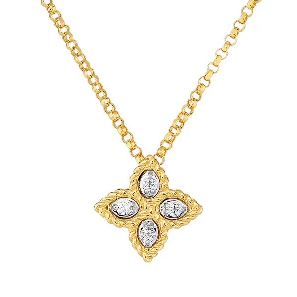ROBERTO COIN 18 K YELLOW AND WHITE GOLD DIAMOND PRINCESS FLOWER PENDANT Carats Mcallen, TX
