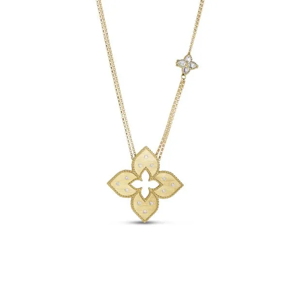 18K GOLD VENETIAN PRINCESS MEDIUM CUT-OUT DIAMOND FLOWER LONG NECKLACE Carats Mcallen, TX