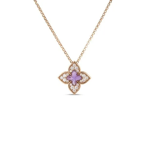 VENETIAN PRINCESS CARNEVALE PAVE  & AMETHYST SMALL FLOWER NECKLACE Carats Mcallen, TX