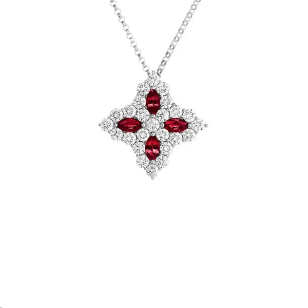 ROBERTO COIN 18K W DIAMOND AND RUBY PRINCESS FLOWER PDT- LARGE Carats Mcallen, TX
