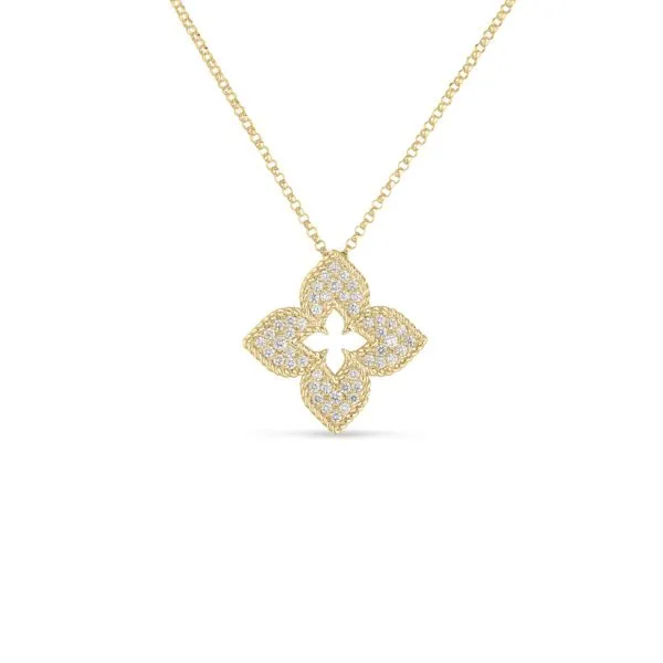 ROBERTO COIN 18K YG VENETIAN PRINCESS PAVE FLOWER NECKLACE Carats Mcallen, TX