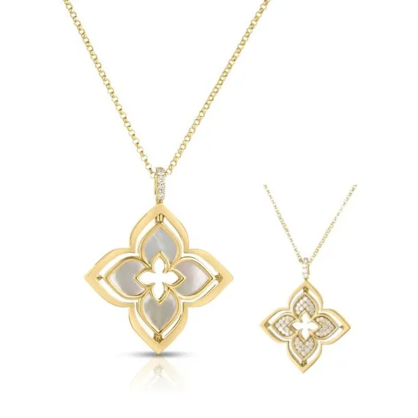Roberto Coin Venetian Princess Diamond and Mother of Pearl Yellow Gold Pendant Necklace Carats Mcallen, TX