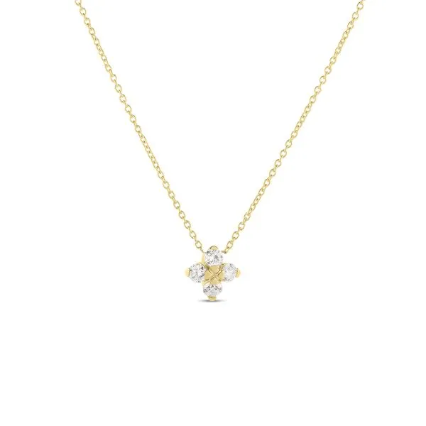 ROBERTO COIN 18K YELLOW GOLD LOVE IN VERONA SMALL FLOWER DIAMOND NECKLACE Carats Mcallen, TX
